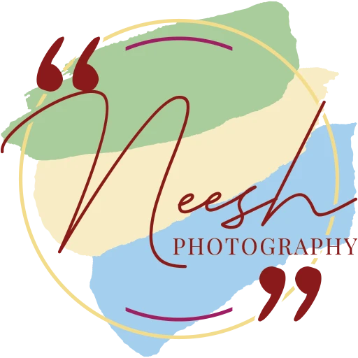 Logo for Neesh Photography with stylized text in pastel colors within a circular frame.