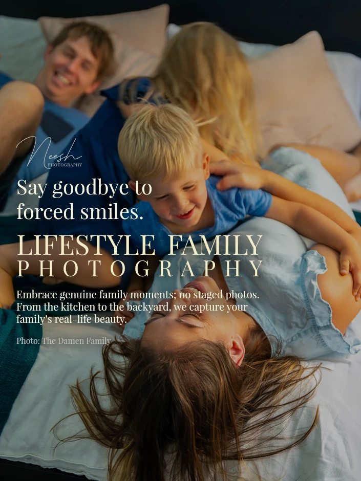Neesh Photography 7 Family Smiling On Bed Lifestyle Photography